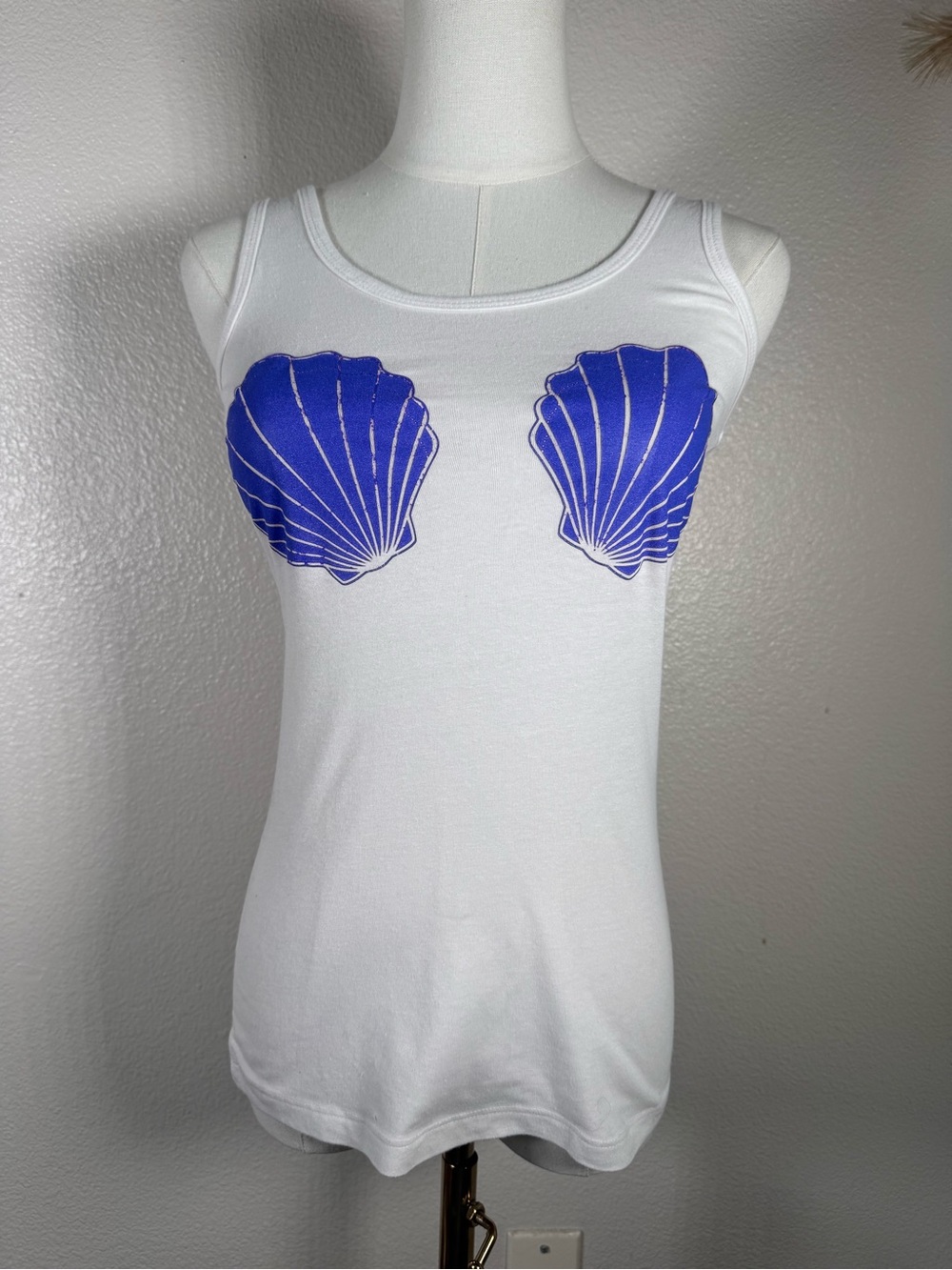Next Level Apparel White Tank with Purple Sea Shell Graphic